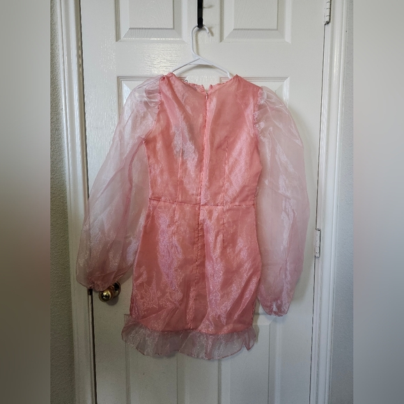 Pretty Little Thing Blush Organza Puff Sleeve Wrap Bodycon Mini Dress 4 - Picture 10 of 14